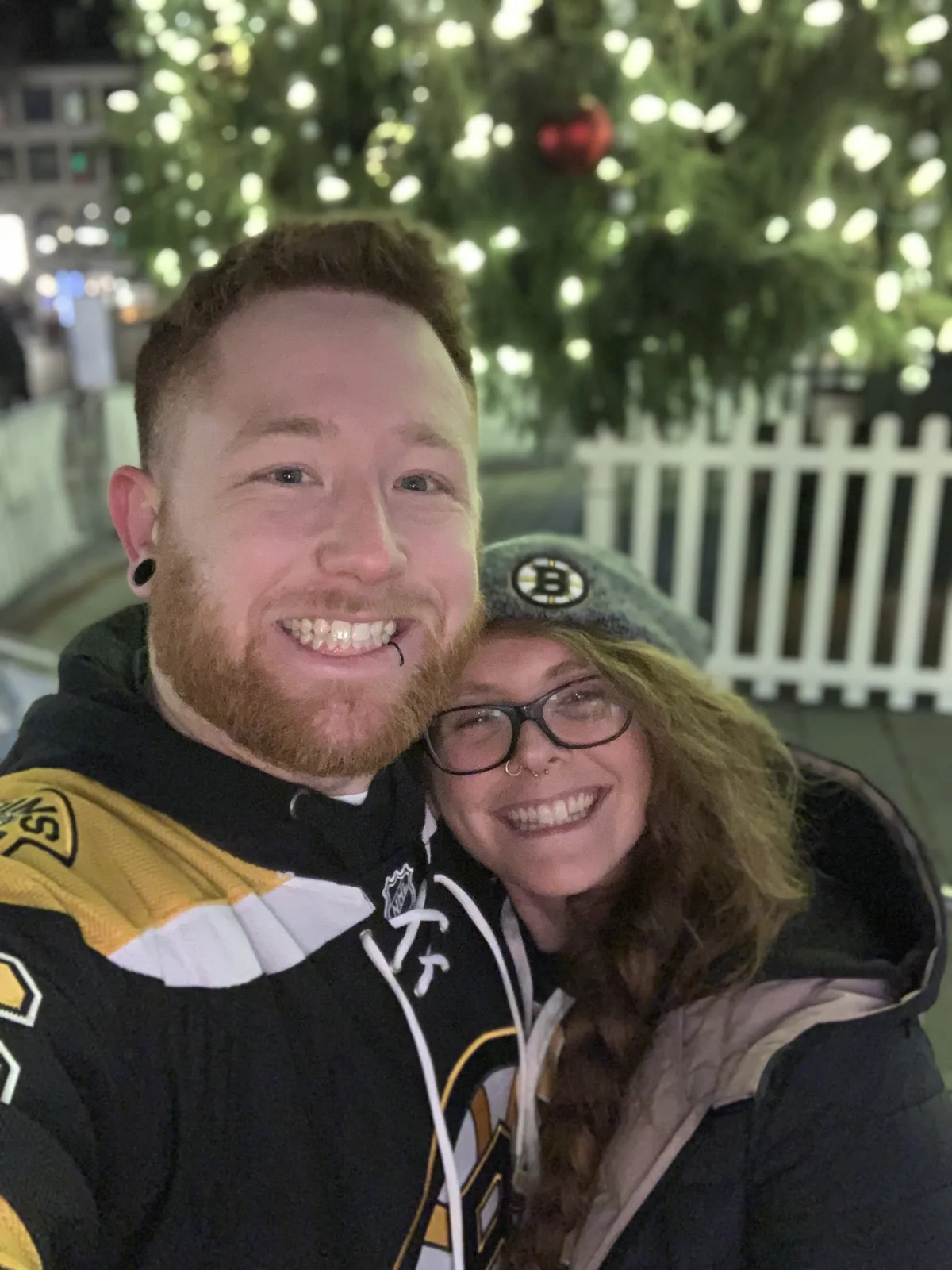 Andrew and Rachel at the Boston Common Christmas tree